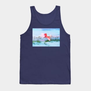 Roseate Spoonbill Flying Over Beach Tank Top